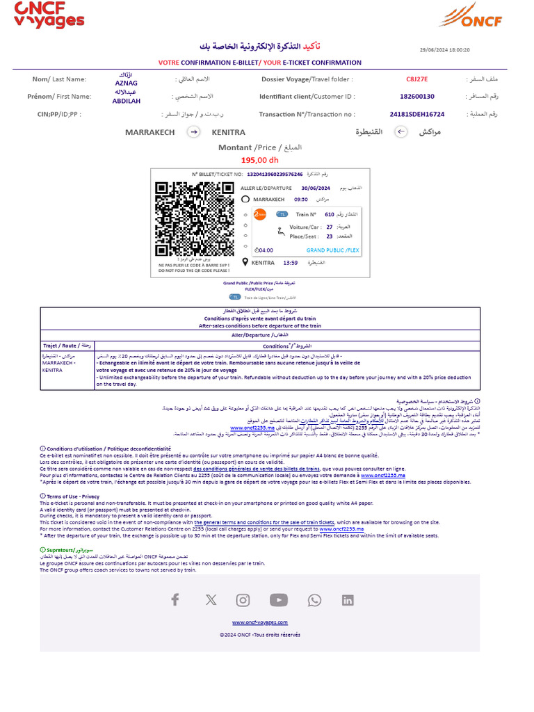 Conditions de vente e-billet ONCF | PDF