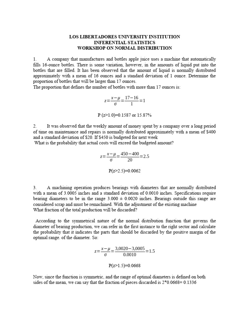 Normal Distribution Workshop Pdf Normal Distribution Standard