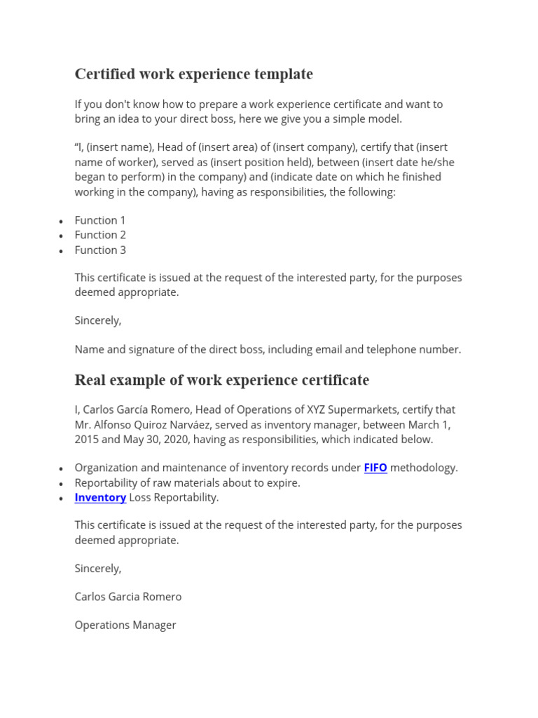 Work Experience Template | PDF