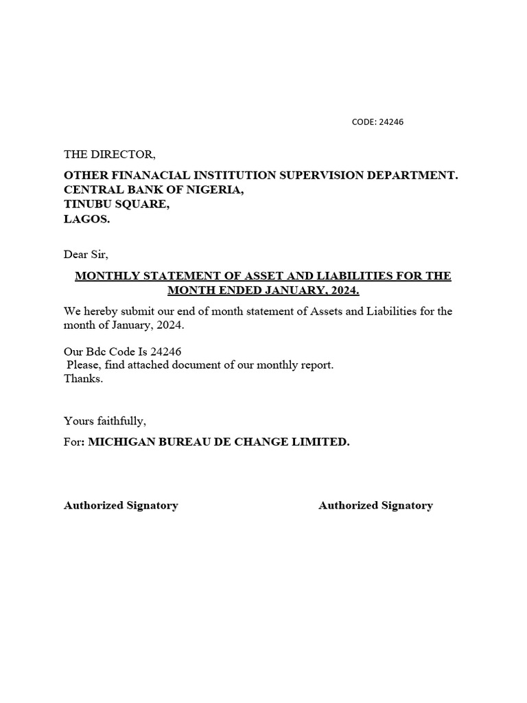 Monthly Asset and Liability Statement | PDF | Finance & Money Management