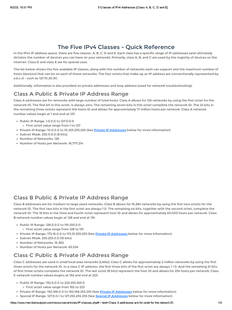 Overview of IPv4 Address Classes | PDF | Ip Address | Computer Network