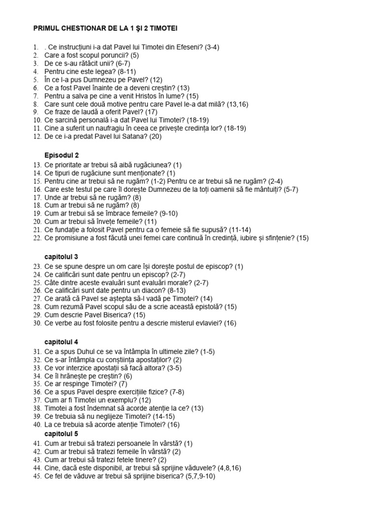 1 Și 2 Timothy Quiz | PDF