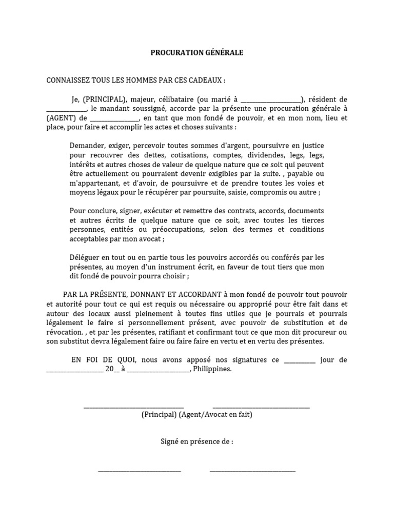 Procuration Societe Generale – Modèle De Procuration Simple – KFOK