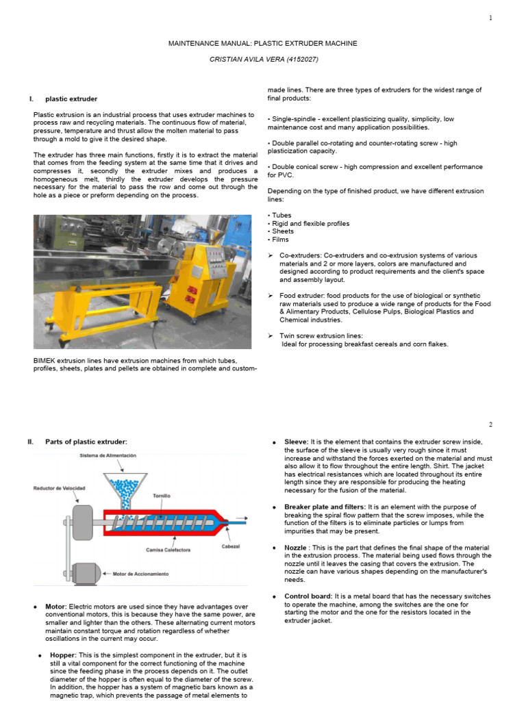 Extruder Maintenance Manual | PDF | Extrusion | Materials