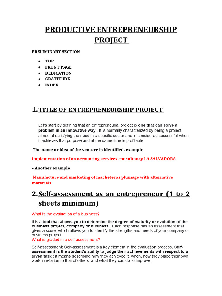 Examples of Productive Entrepreneurship Projects | PDF | Capital ...