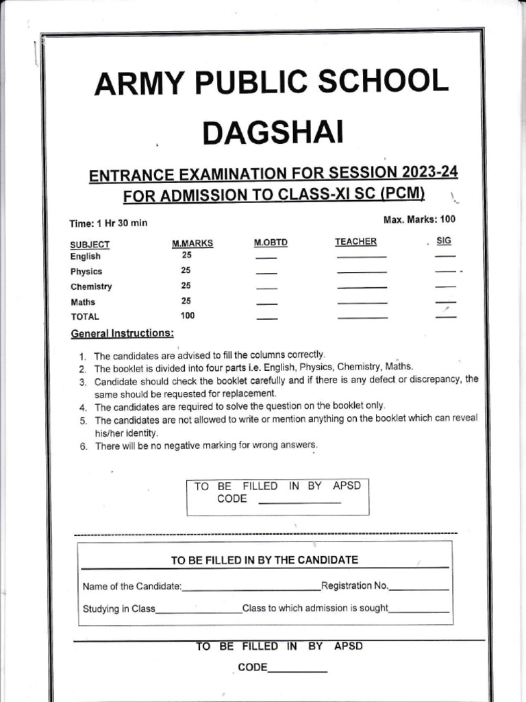 APS Admission Test Guidelines | PDF | Eye | Color