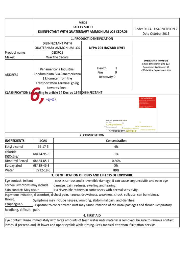 Quaternary Ammonium Disinfectant Safety Sheet | Download Free PDF ...