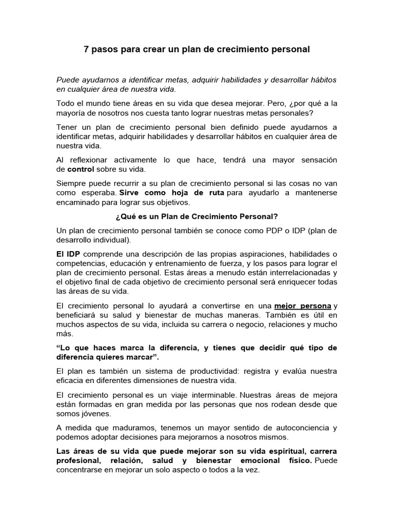 Plan de Crecimiento | PDF | Desarrollo personal | Motivación
