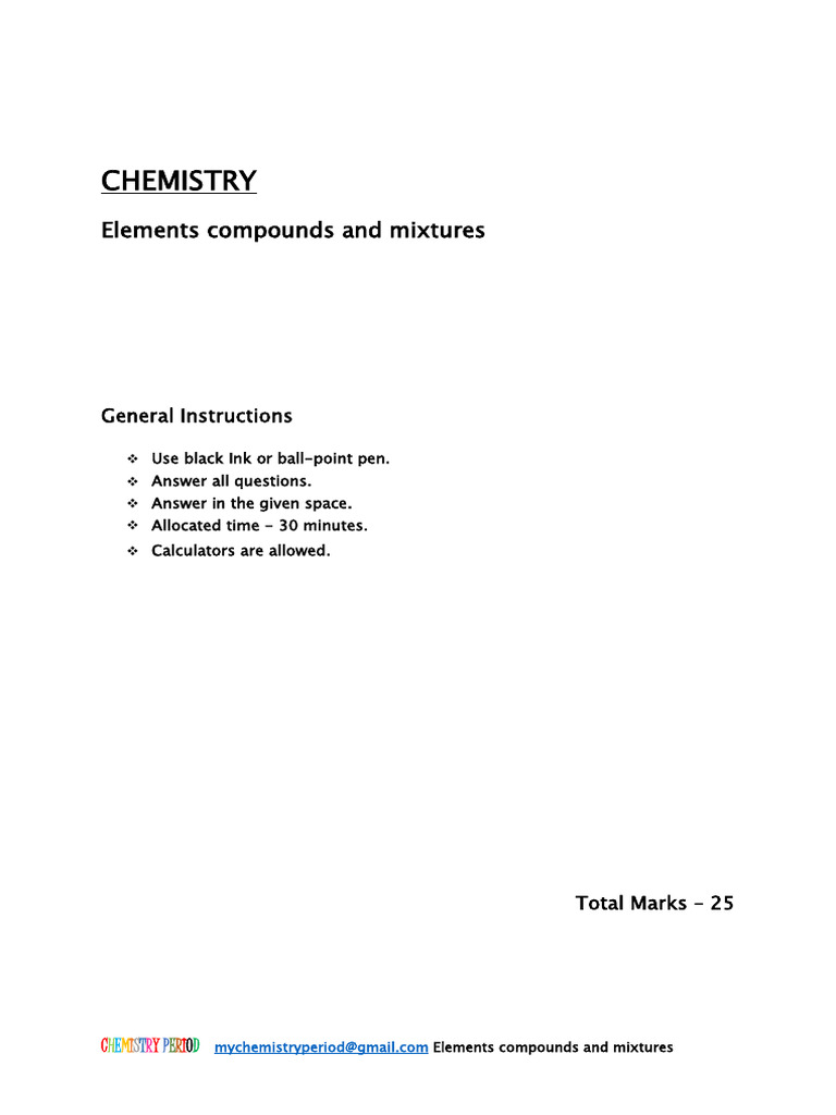 Elements Compounds and Mixtures | PDF | Chemical Elements | Chemical ...