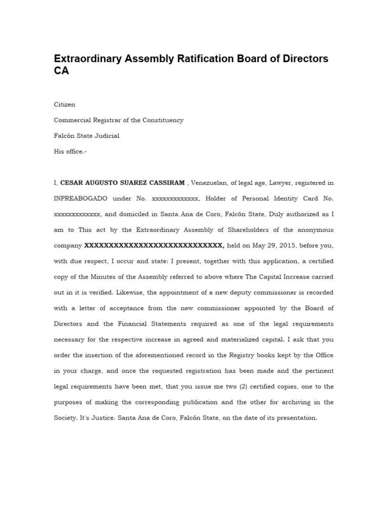 Extraordinary Assembly Ratification Board of Directors | PDF | Board Of ...