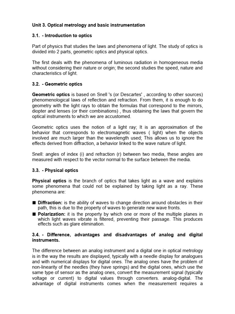 Optical Metrology Fundamentals | PDF | Optics | Pressure Measurement
