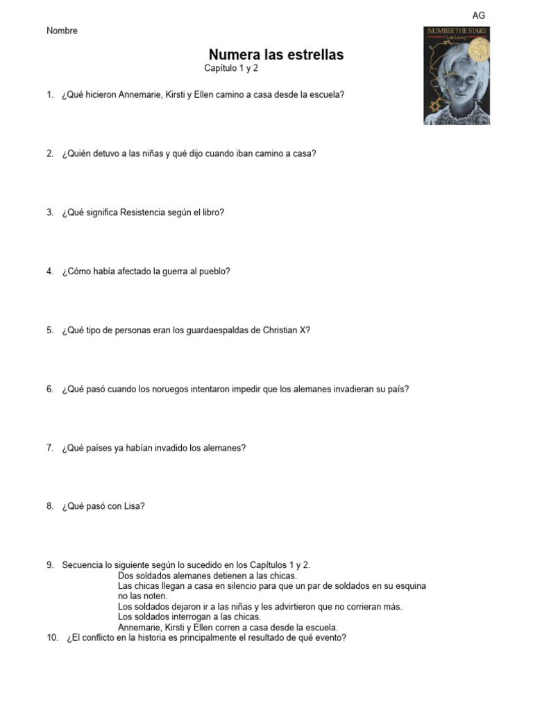 Paquete estudiantil number the stars pdf