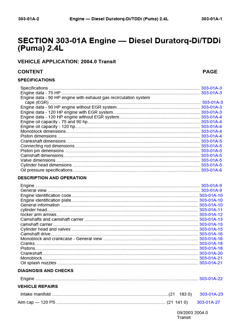 Ford Transit 2.4L Diesel Engine Guide | PDF | Piston | Internal ...