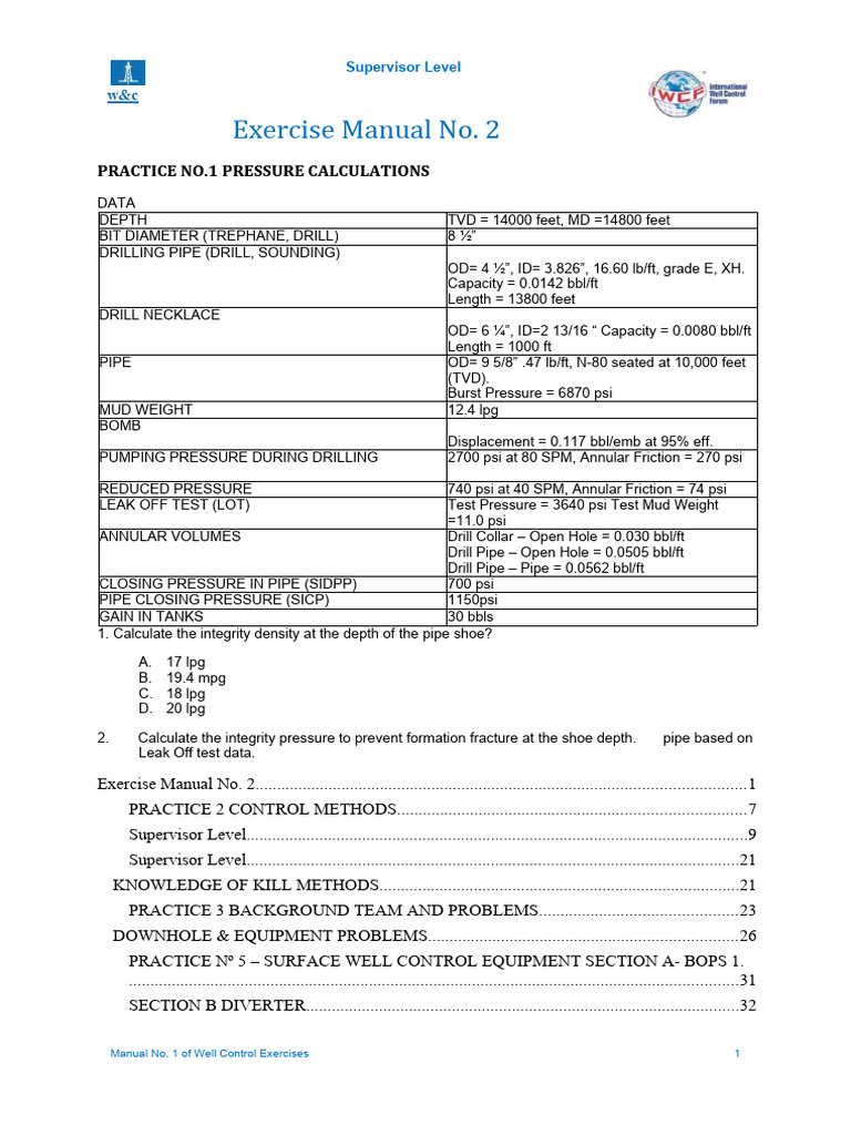 IWCF Level 2 Well Control Exercises | PDF | Chemical Engineering ...
