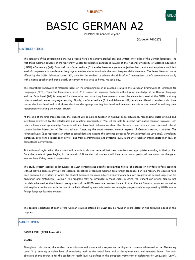 German Uned Guide A2 PDF | PDF | Verb | Adjective