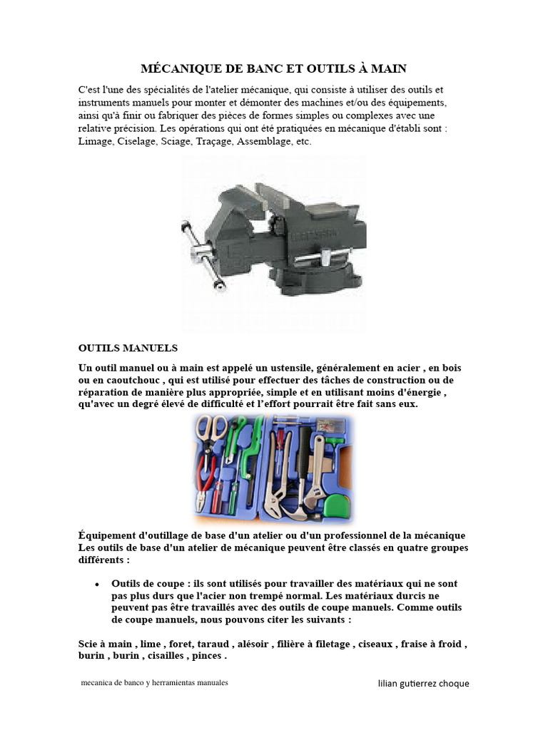 Outils et Techniques d'Établi Mécanique | PDF | Vis de fixation | Outils