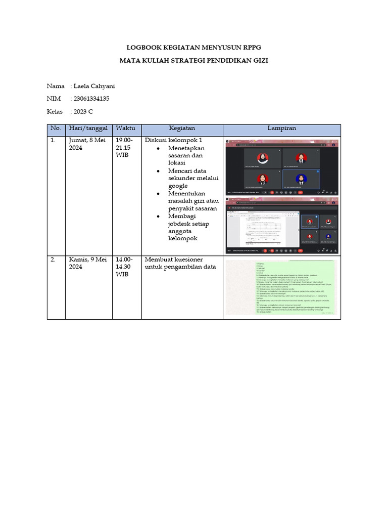 Logbook Kegiatan Menyusun RPPG | PDF