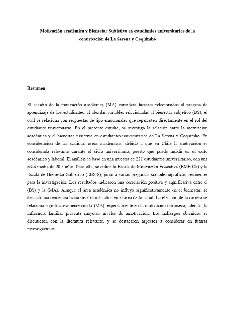 Motivación Académica y Bienestar en Estudiantes | PDF | Motivacional ...