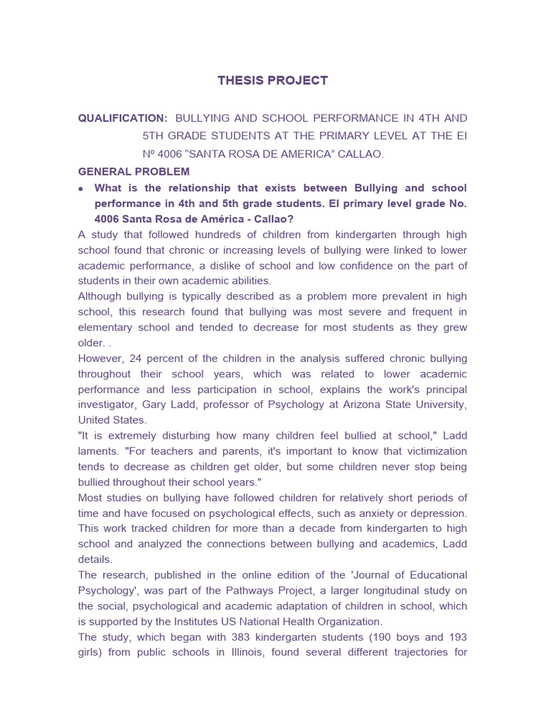 BULLYNG TOPIC General and Specific Problem (Comment) | PDF | Bullying ...