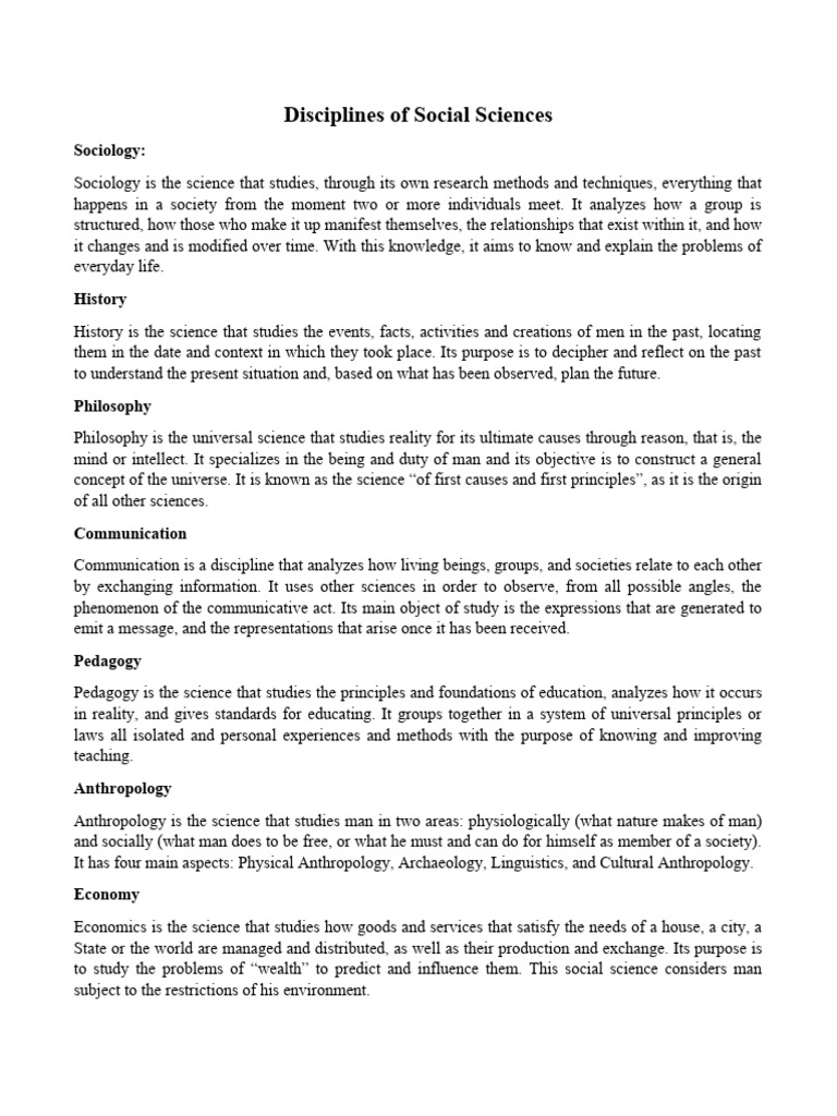 Overview of Social Science Disciplines | PDF | Science | Social Sciences