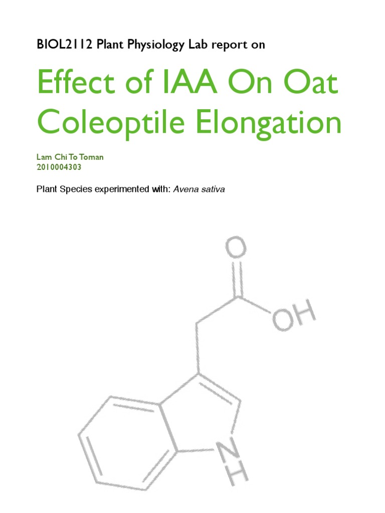 Effect of IAA On Oat Coleoptile Elongation: BIOL2112 Plant Physiology ...