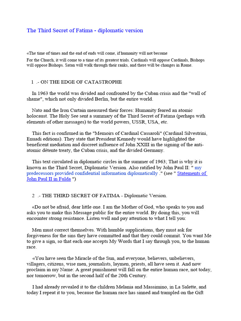 Anon the third secret of fatima diplomatic version pdf our lady