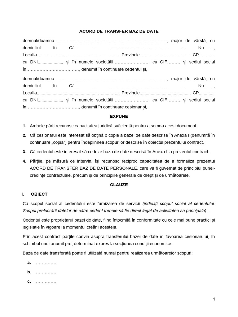 Acord de Transfer Al Bazei de Date | PDF