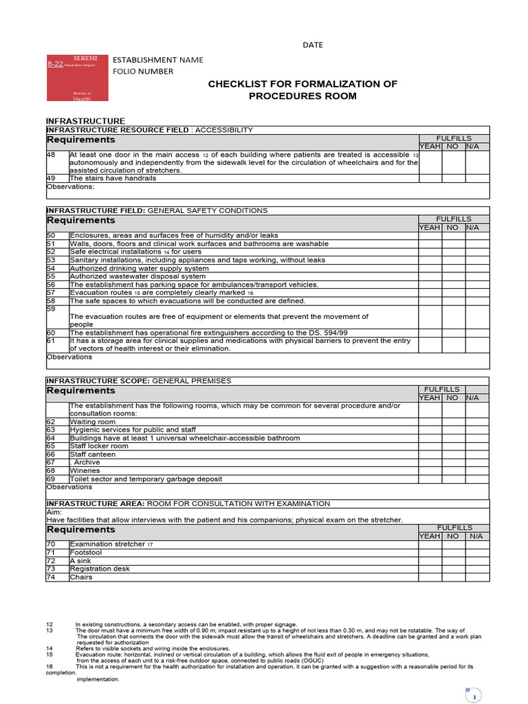 Healthcare Facility Infrastructure Checklist | PDF | Surgery ...