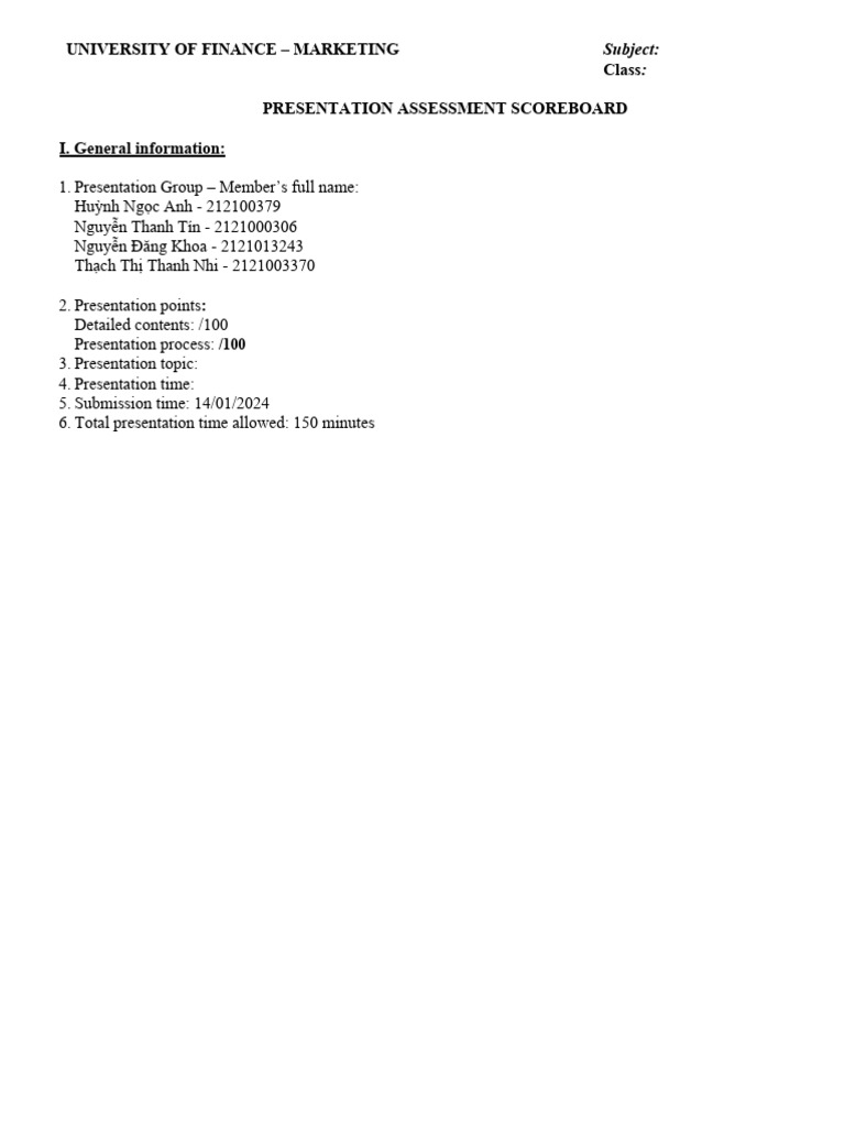Marketing Presentation Assessment Guide | PDF | Cognition | Human ...