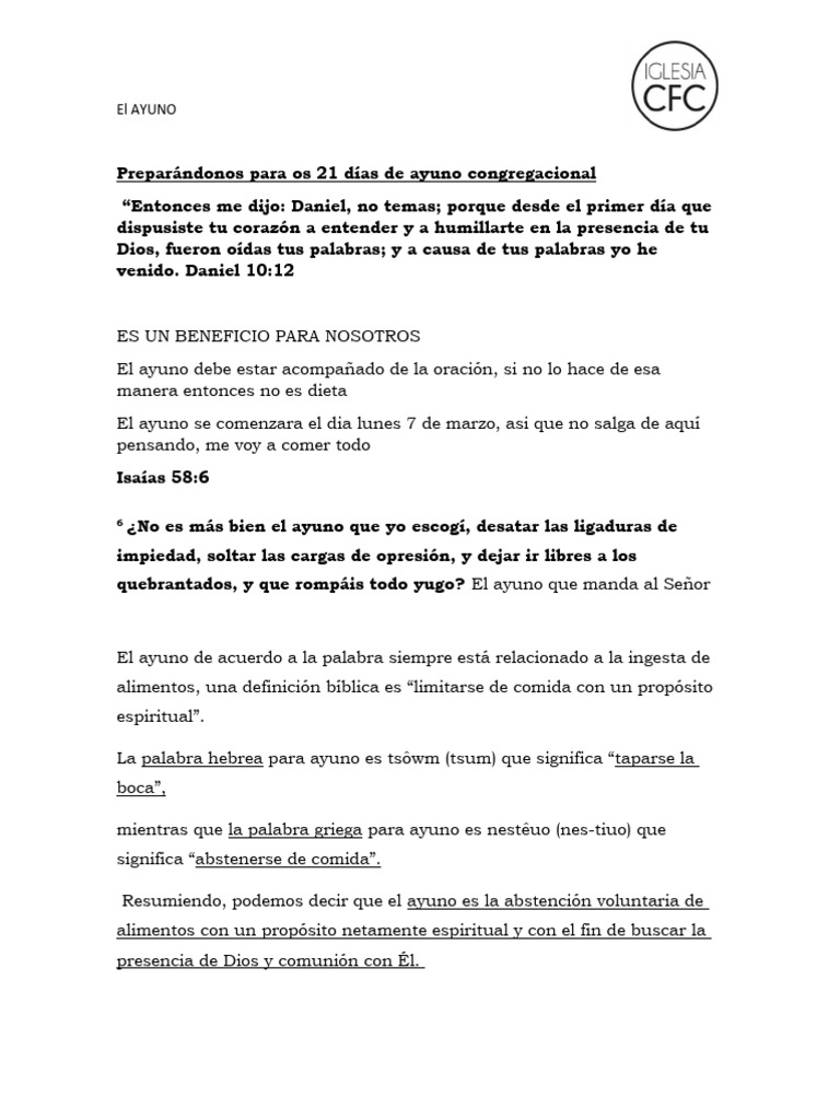Guía para 21 Días de Ayuno Espiritual | PDF | Rápido | Oración