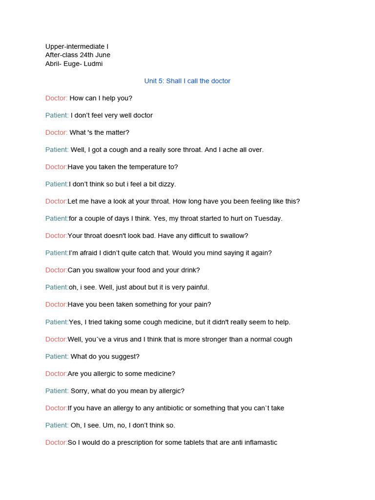 Doctor-Patient Conversation Script | PDF | Wellness