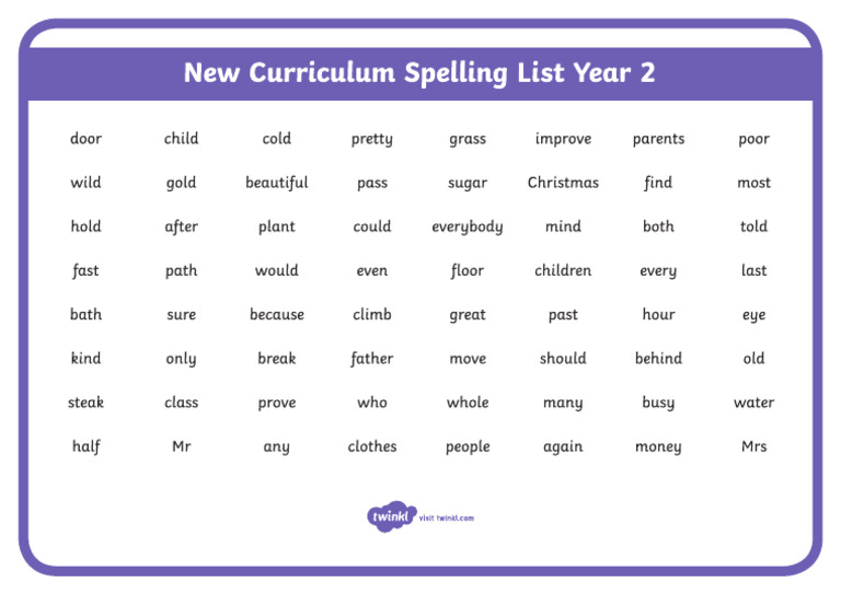 Curriculum spelling list year 2 word mat ver 1 pdf