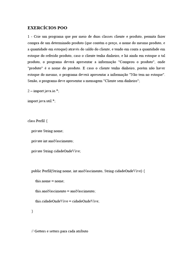 Exercícios Práticos de POO em Java | PDF | Java (linguagem de ...