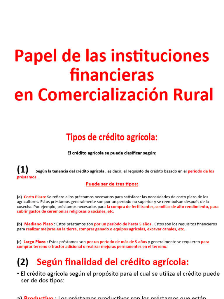 Papel de Las Instituciones Financieras en La Comercialización Rural ...