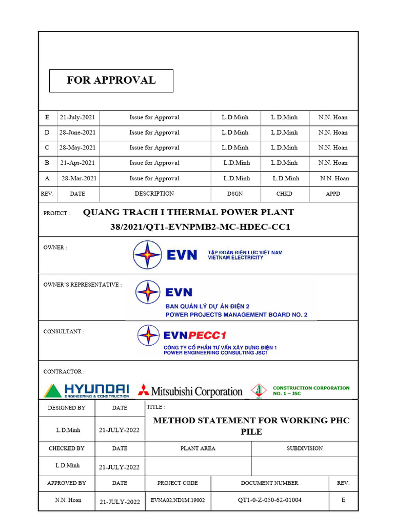 Method Statement For Working PHC Pile (IFA, Rev. E) | PDF