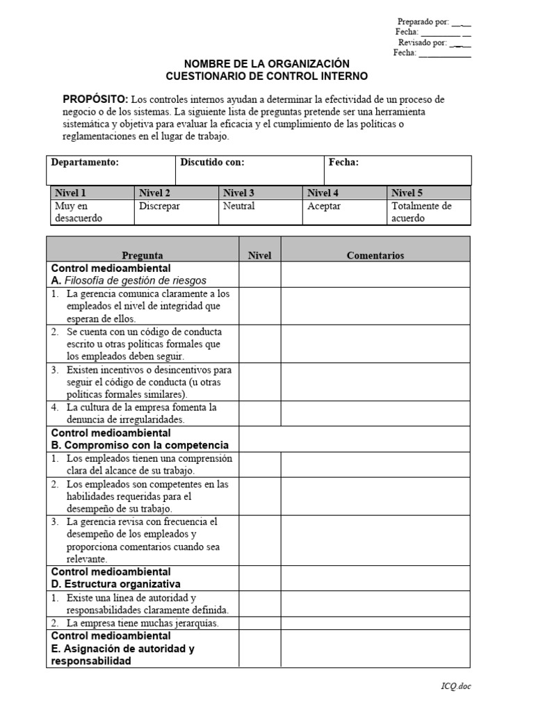 Cuestionario de Control Interno de Recursos Humanos | Descargar gratis ...