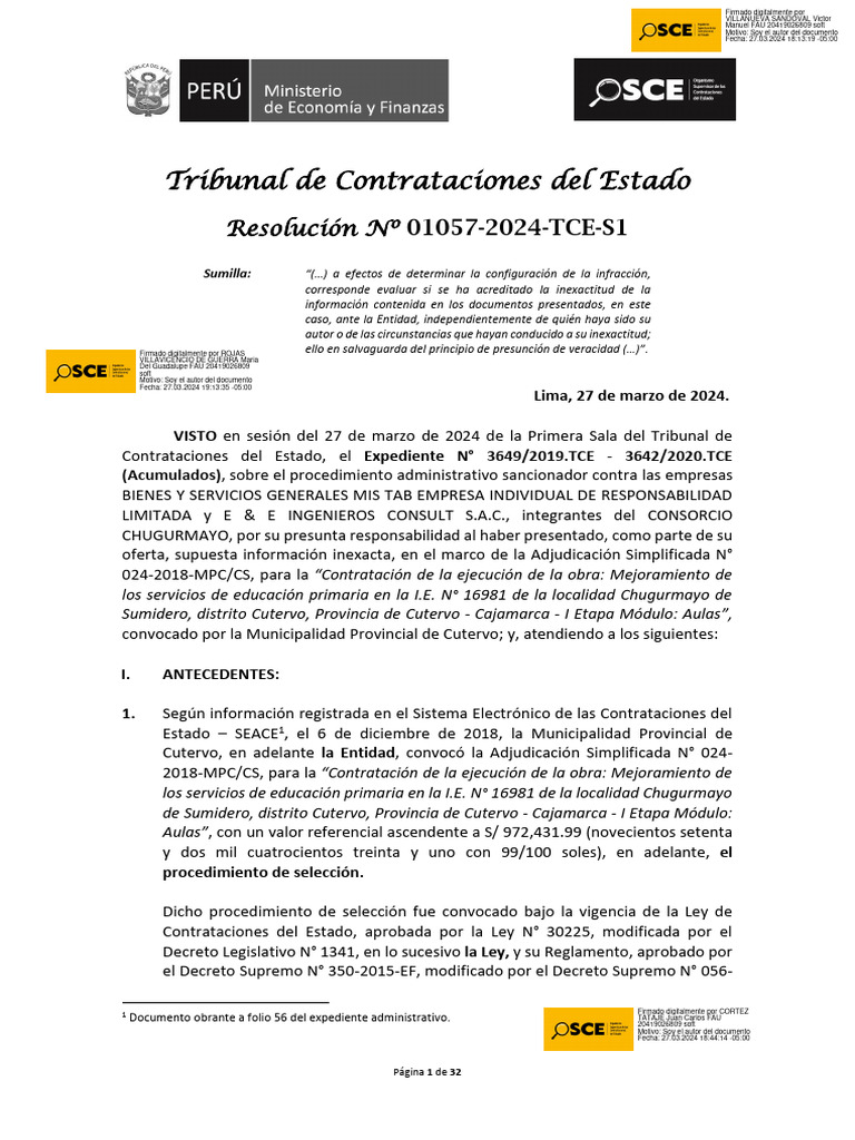 Jurisprudencia Resolucion 1057-2024 Osce Tribunal de Contrataciones