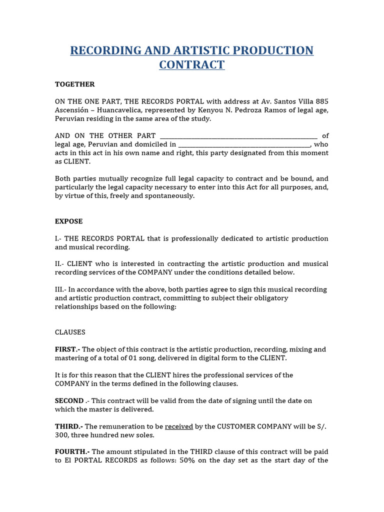 Recording Studio Contract | PDF | Justice | Crime & Violence
