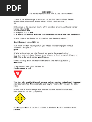 Texas Driver's Manual Answers