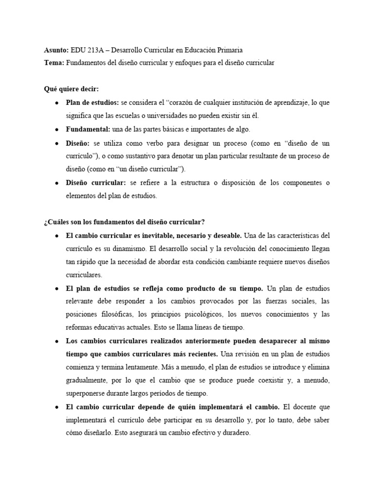 Fundamentos y enfoques del diseño curricular | PDF | Plan de estudios ...