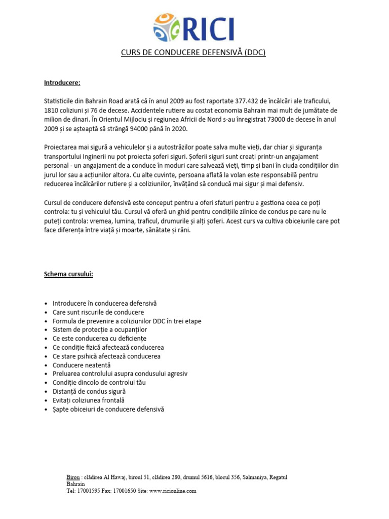 Schema Cursului de Conducere Defensivă | PDF