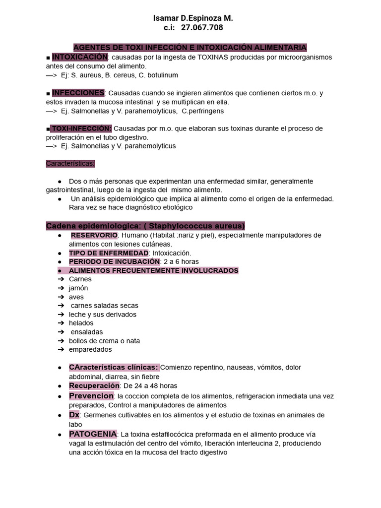 Agentes de Toxi Infección e Intoxicación Alimentaria | PDF | Salmonela ...