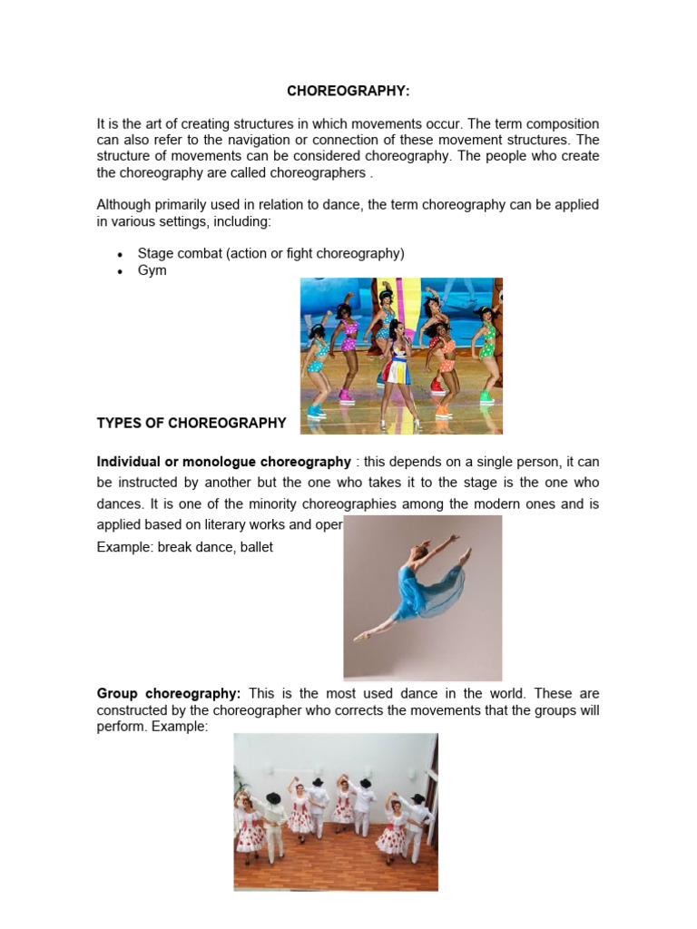 Types and Elements of Choreography | PDF | Choreography | Dances