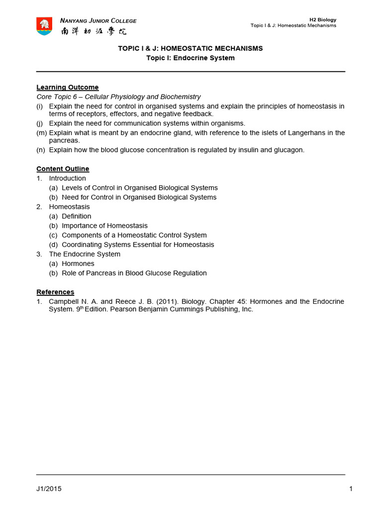 Topic I Endocrine System 2015 | PDF | Hormone | Homeostasis