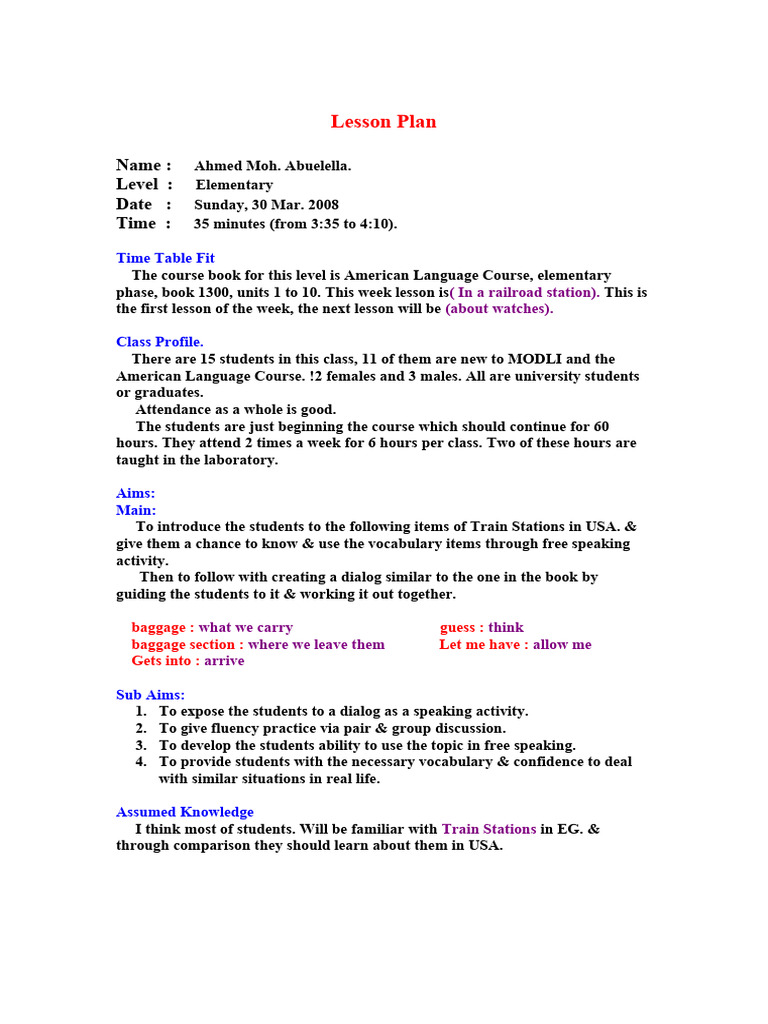 Elementary Lesson Plan: Train Stations | PDF | Cognitive Science ...