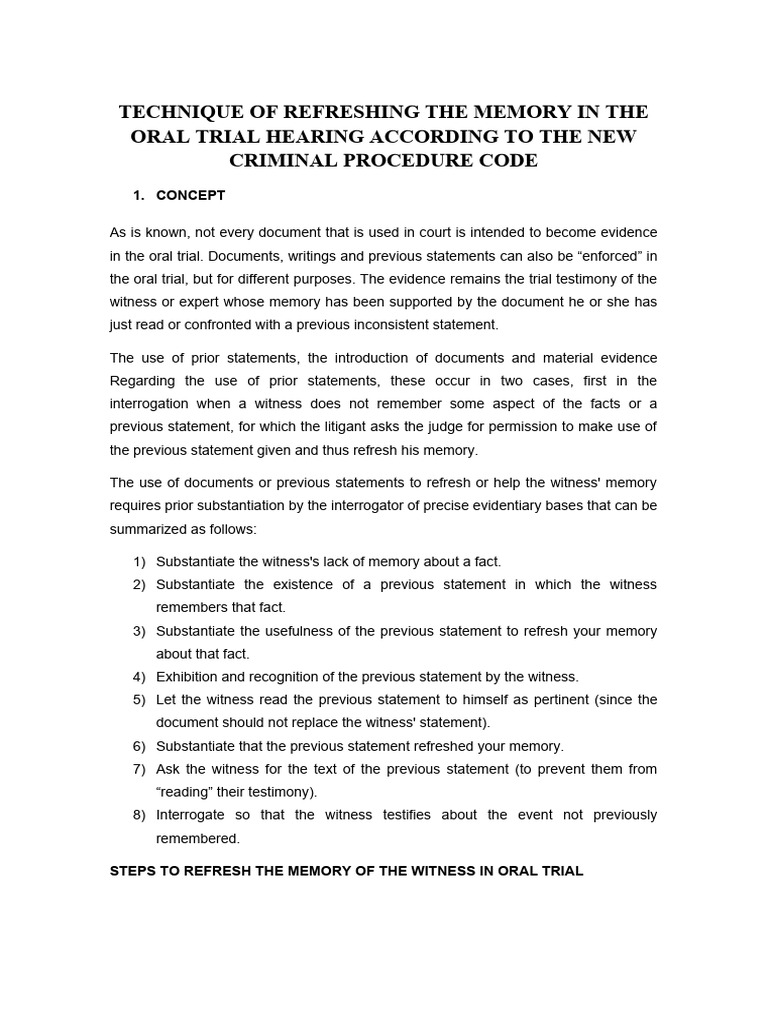 Memory Refresh in Court Trials | PDF | Witness | Testimony