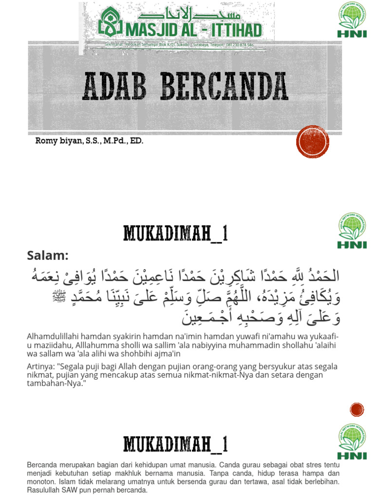 Adab Bercanda dalam Islam Menurut Nabi | PDF