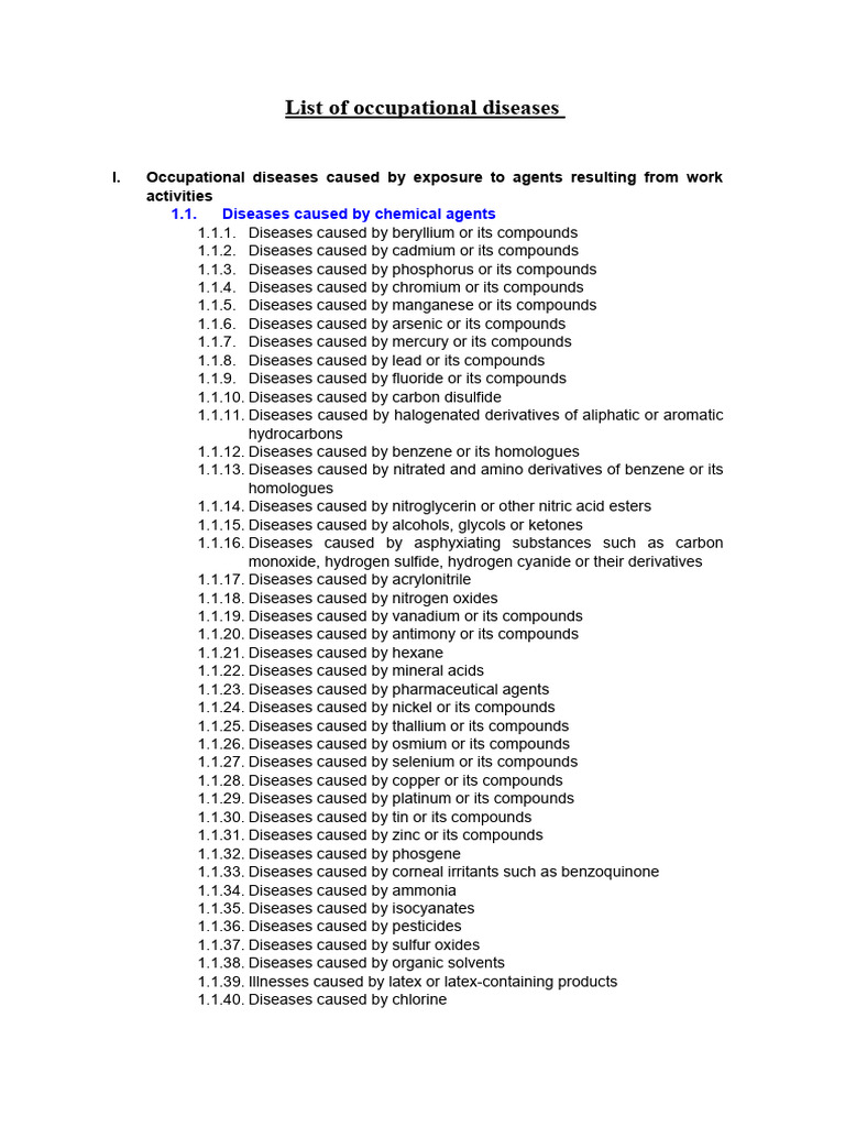 Comprehensive Occupational Diseases List | PDF | Respiratory Diseases ...
