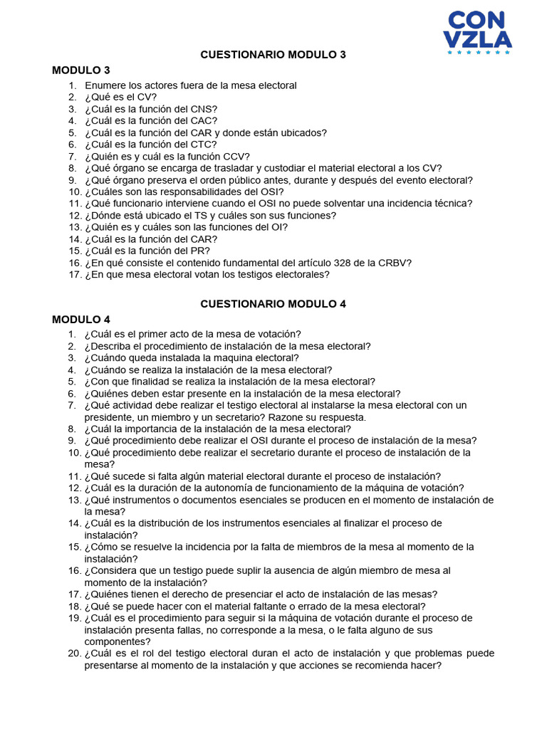 Cuestionario Modulo 3 Y 4 Pdf Gobierno