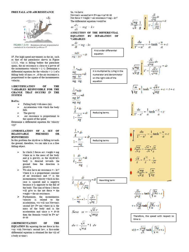 Differential Equation for Free Fall | PDF | Force | Acceleration